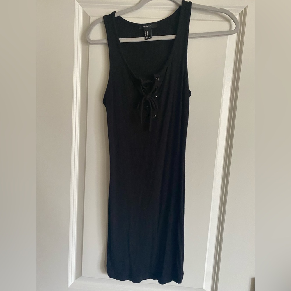 Black lace up front bodycon dress